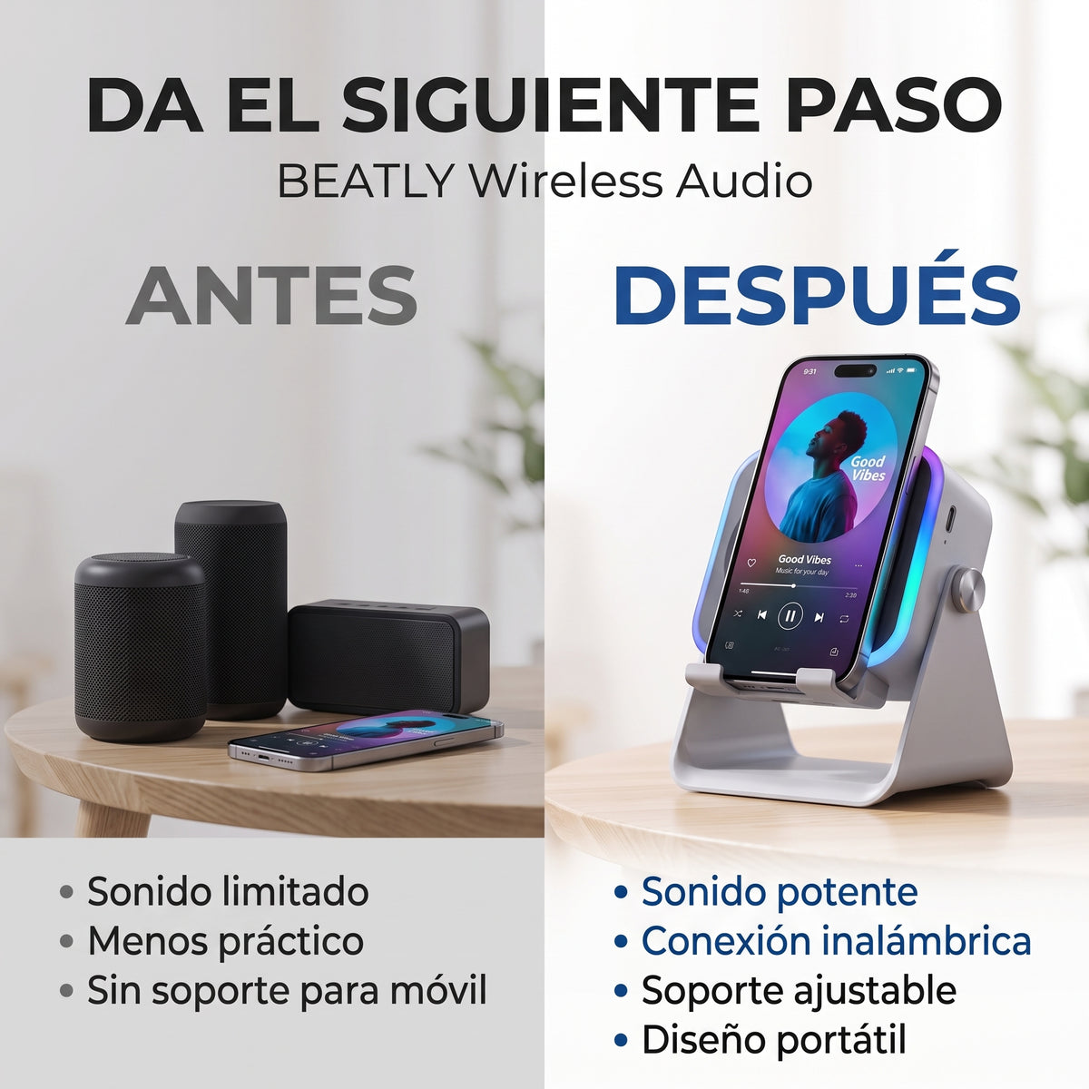 Altavoz Bluetooth inalámbrico con soporte ajustable - BEATLY