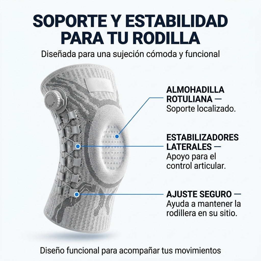 Rodillera de compresión con almohadilla y estabilizadores laterales - Sorva